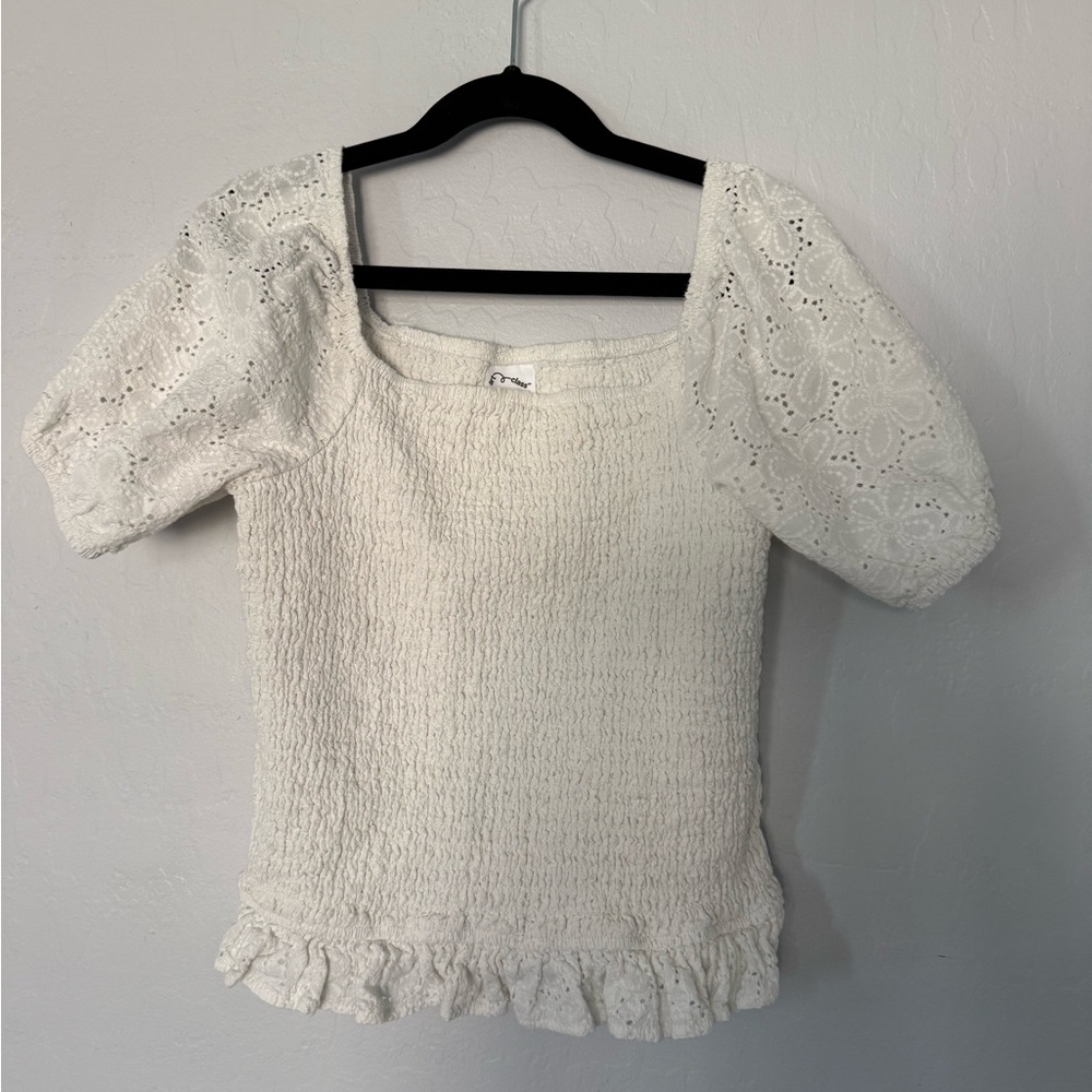 White Eyelet Puff Sleeve Top girls 14